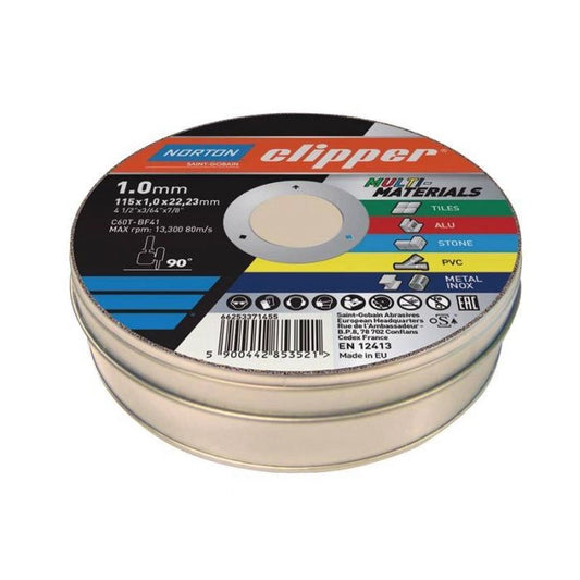 Flexovit FLV839907 Clipper® Multi-Materials Cutting Discs 115 x 22.23mm (Tin of 10)